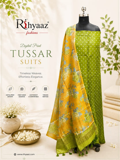 Mahi – Zari Tussar 4 Ply Digital Print Suit Set | Rihyaaz
