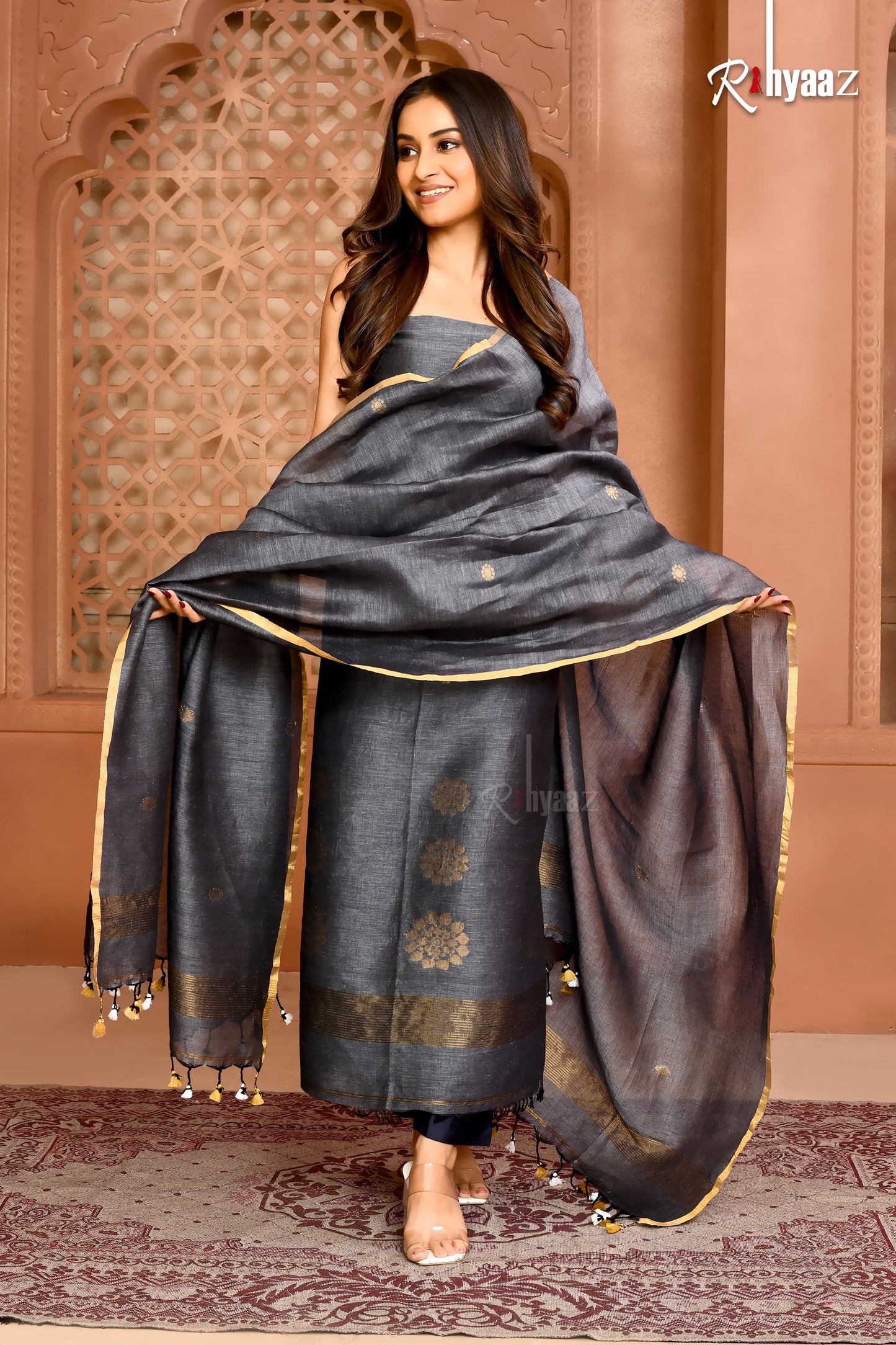 Mandala – Pure Silk Linen Zari Mandala Weaved Jamdani Suits