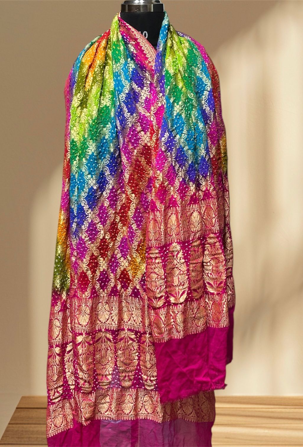 Nim Zari Bandhej Multi Colour Dupatta | Khadi Georgette