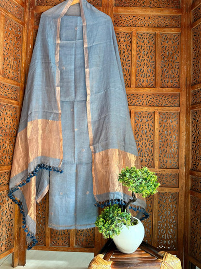 ℛ𝓊𝓉𝒷𝒶 | Premium Polka Dot Linen Suit With Broad Zari Palla Dupatta