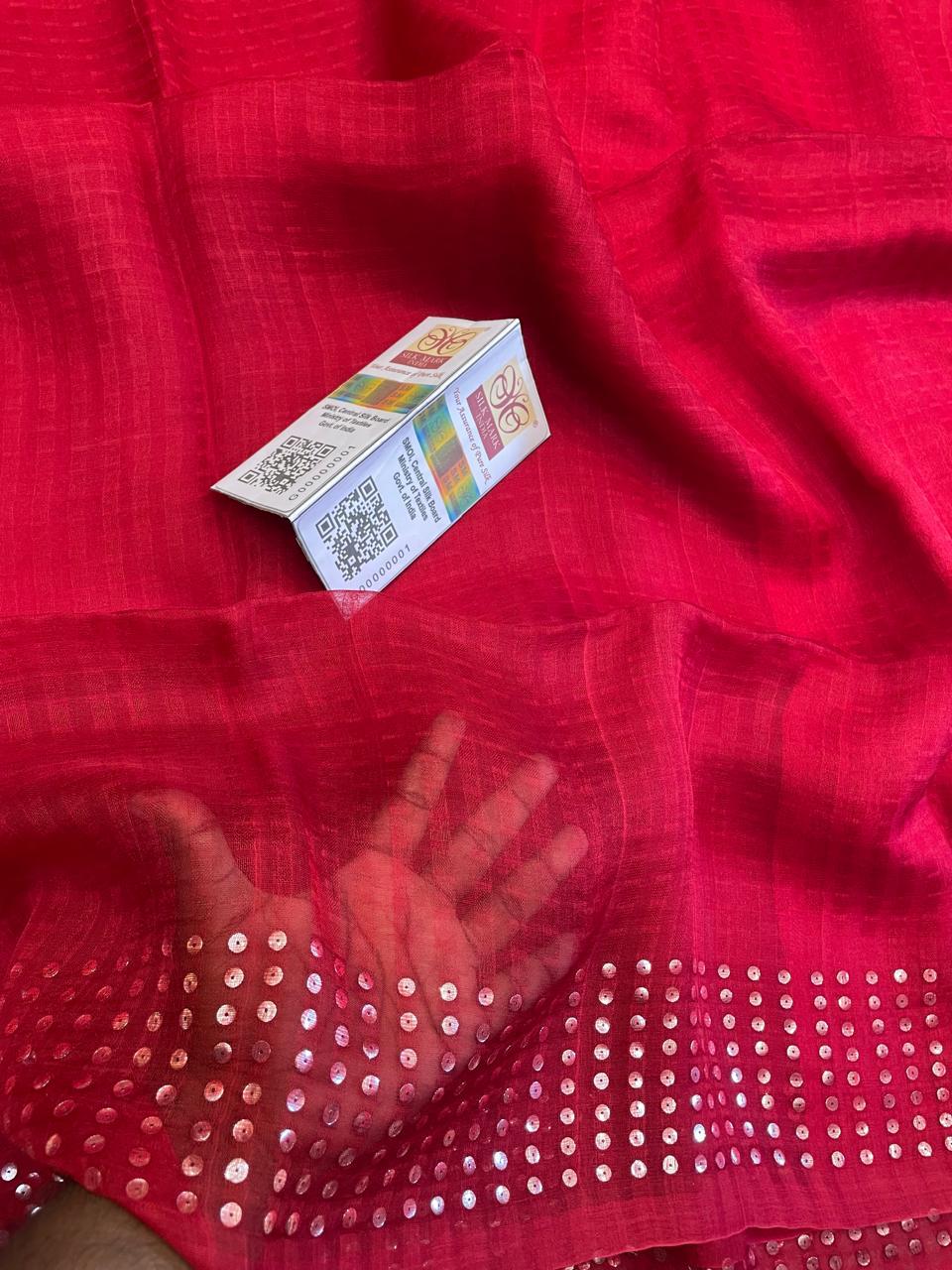 🌟 𝓒𝓱𝓪𝓶𝓪𝓴  – Authentic Pure Double-Ply Export Organic 360 Count Pocket Sequin Dye Saree | Pure Muslin Saree | By Rihyaaz