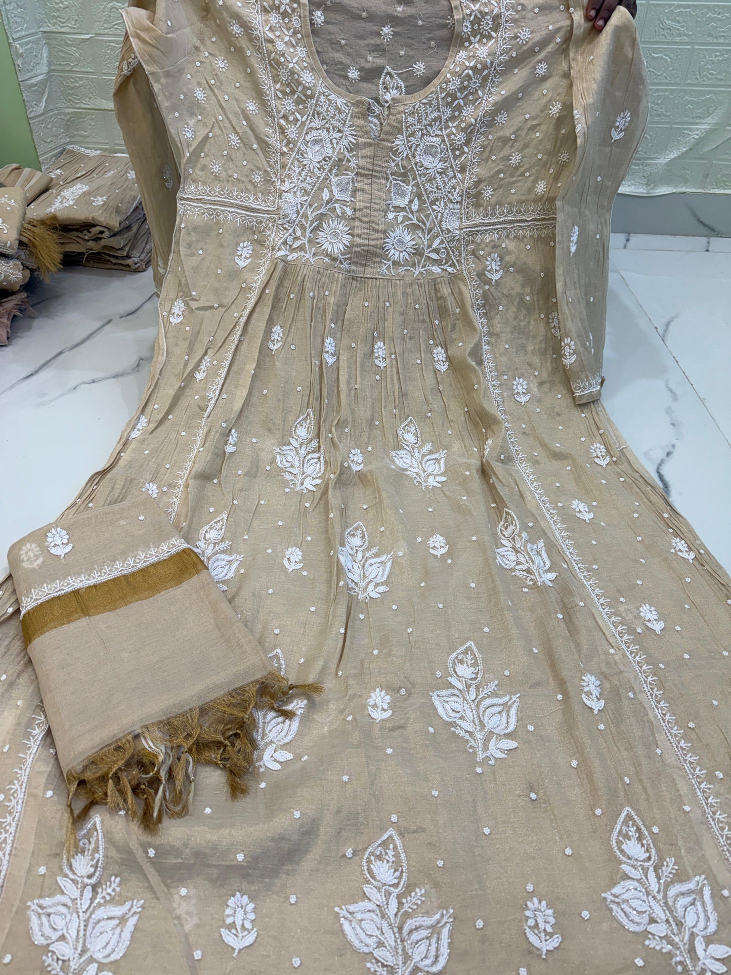 Fabric Tissue Chanderi Semi-Stitched Gown