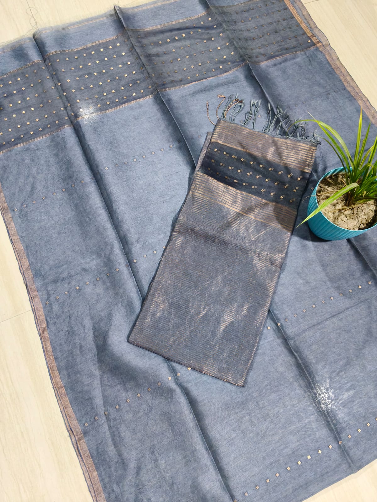 Rupal silk linen sequin woven kurta with micro striped weave and resham palla Jamdani dupatta by Rihyaaz premium handwoven ethnic suit set.