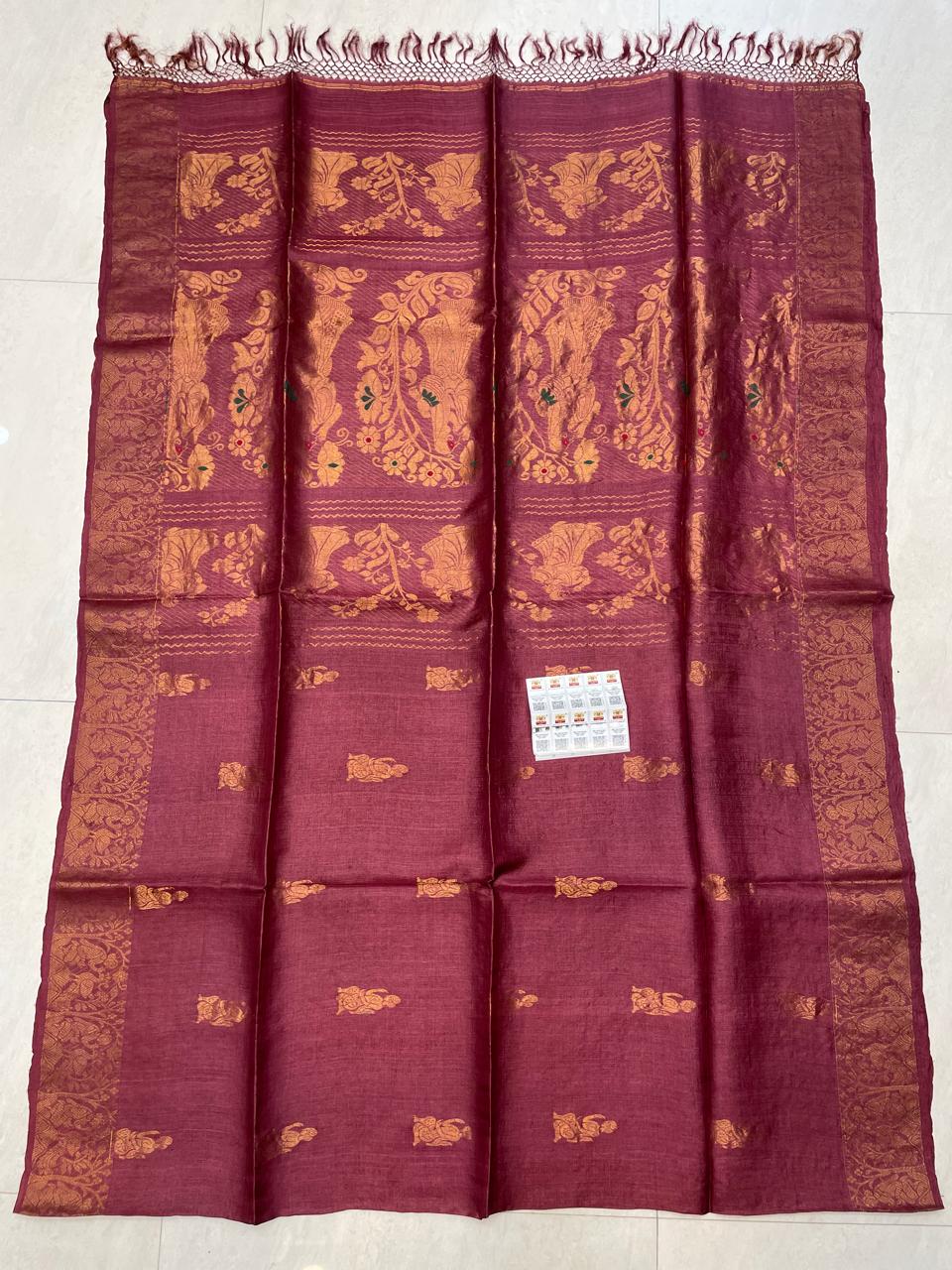 Authentic Pure Gachhi Tussar Handloom 3-Ply Doll Baluchuri Saree | Unique Weaving | Running BP | Govt. Silk Mark Certified