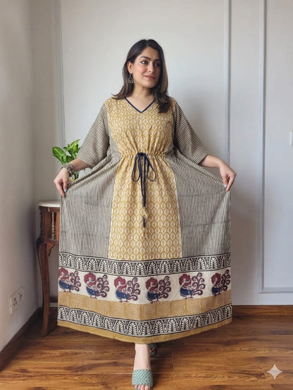 Pure Cotton Ajrakh Print Kaftan (Free Size 36-52") | Hand Block Kaftans