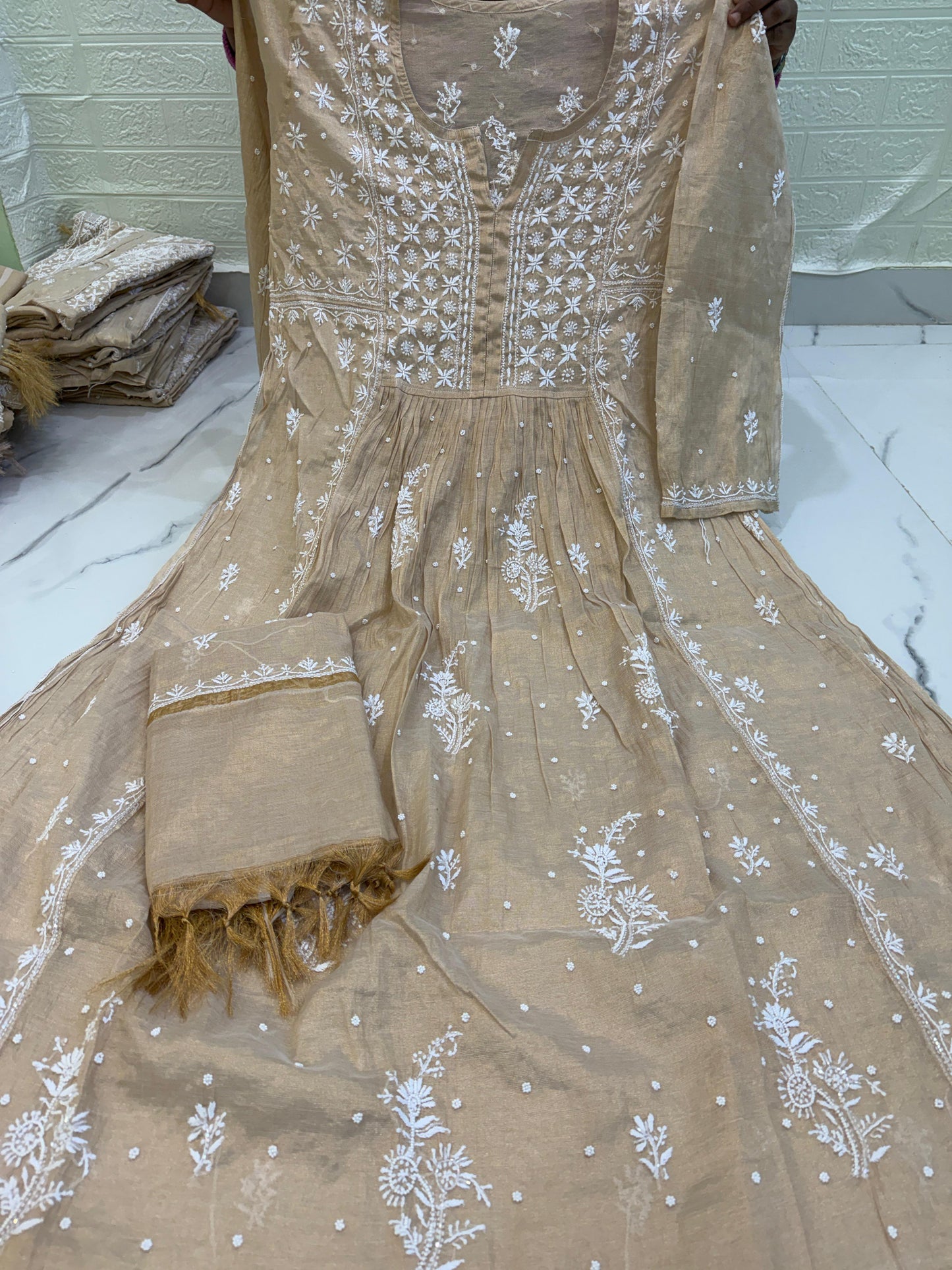 Fabric Tissue Chanderi Semi-Stitched Gown