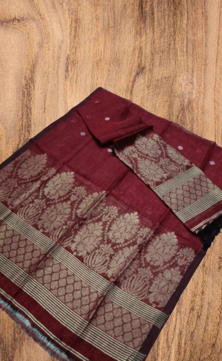 Kannan – Linen Silver & Copper Zari Kanchipuram Weaved Suits