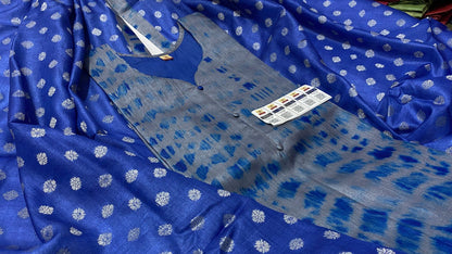 Pure Tussar Silk Handwoven Dress Material Set | Semi-Stitched Kurta with Handwoven Tussar Dupatta