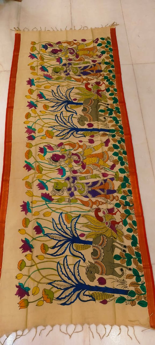 Mangalgiri Silk Dupattas – Hand-Drawn & Hand-Painted Art | Multicolour Premium Collection