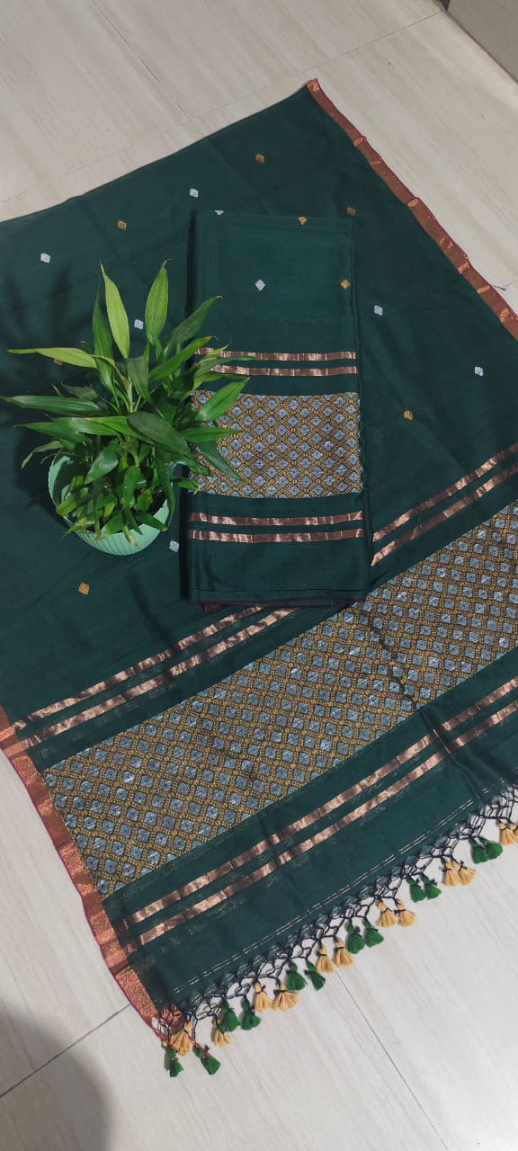 *Kajoli  -120count mul khadi suits with fishshell weave in dual zari for the festivities.