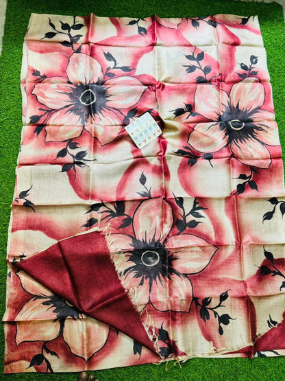 Pure Handloom Tussar Silk – Digital Print & Hand-Painted Saree (Silk Mark Certified)