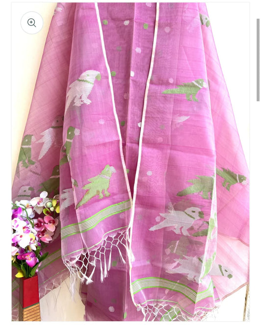 Muslin Bird Handwoven Suit Set with Dupatta