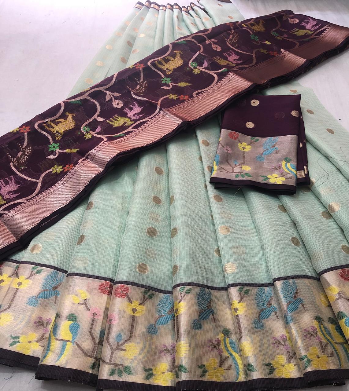 Mix Silk Resham Jari Weaving Unstitched Skirt- Dupatta- Blouse Set | Handloom Festive Wear