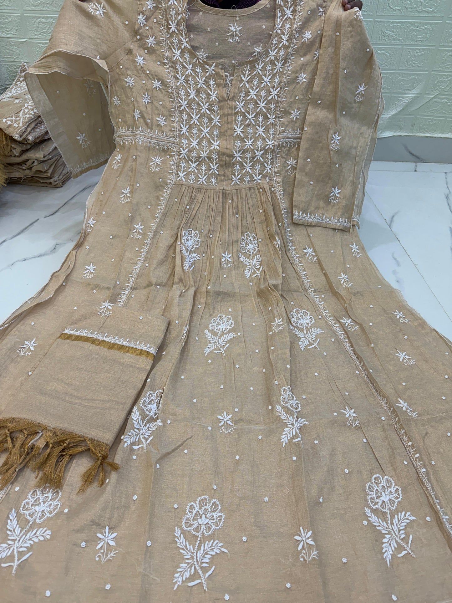 Fabric Tissue Chanderi Semi-Stitched Gown