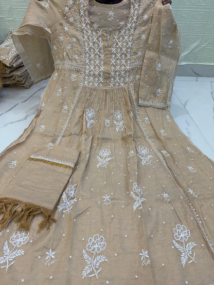 Fabric Tissue Chanderi Semi-Stitched Gown