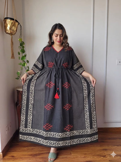 Pure Cotton Ajrakh Print Kaftan (Free Size 36-52") | Hand Block Kaftans