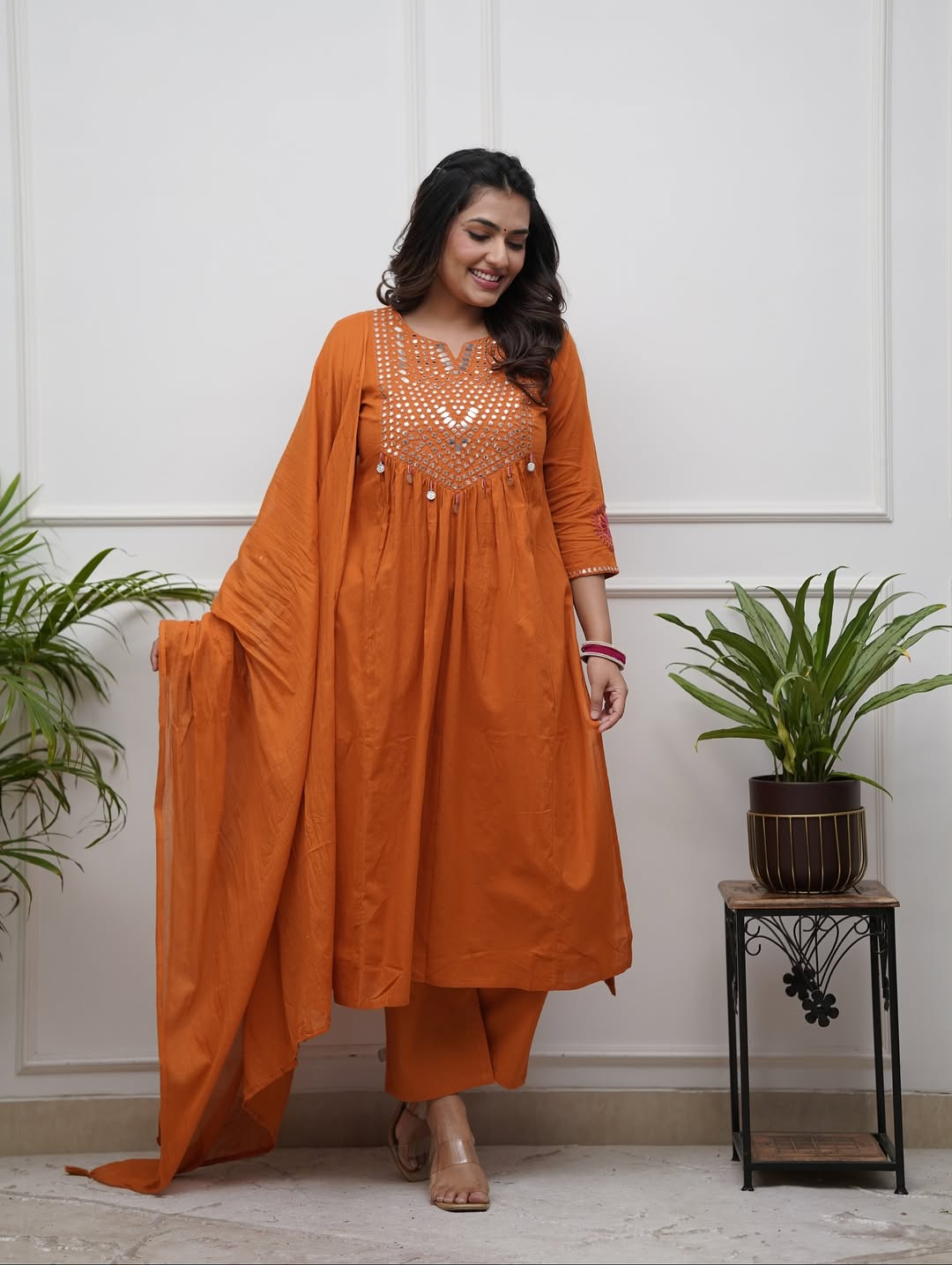 Cotton Embroidered Kurta Set | 3-Piece Suit with Mul Dupatta & Fine Cotton Pant