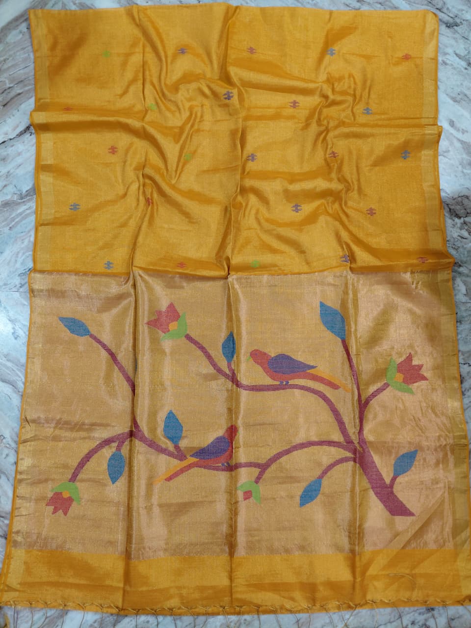 Rai Pure Cotton by Zari Tissue Acrylic Saree with Paithani Pallu by Rihyaaz, elegant handwoven festive saree featuring traditional Paithani weaving, lightweight cotton fabric, shimmering zari tissue finish, and premium ethnic wear for weddings and celebrations.
