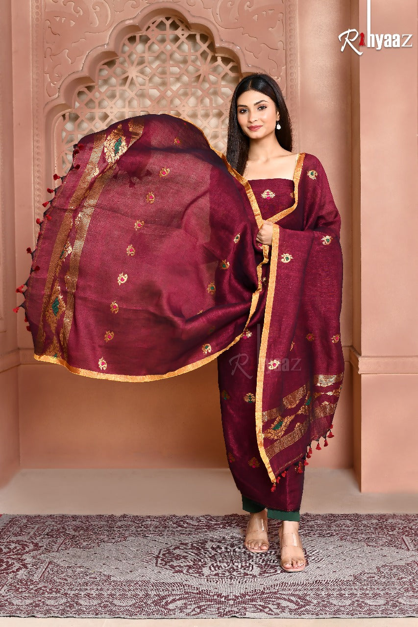 Zaveri- Linen by linen meenakari benarasi 2pc suits