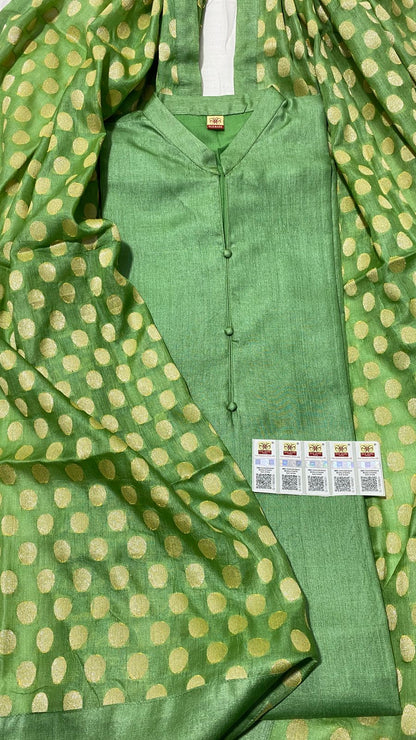 Pure Tussar Silk Handwoven Dress Material Set | Semi-Stitched Kurta with Handwoven Tussar Dupatta
