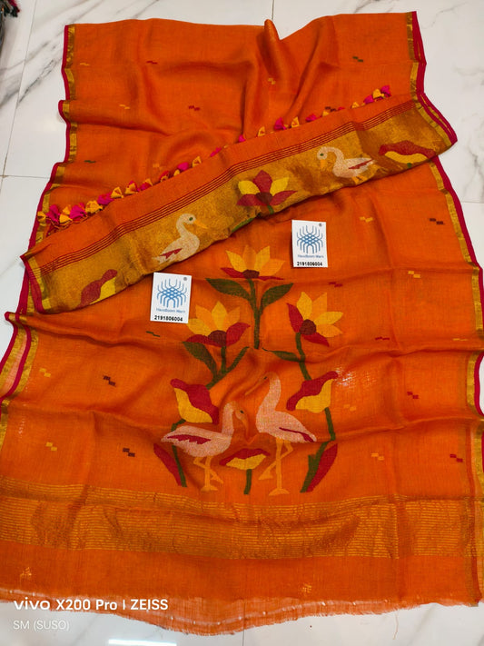 🌸 Saras – Premium Linen by Linen Jamdani Suits with Tissue Palla Dupatta