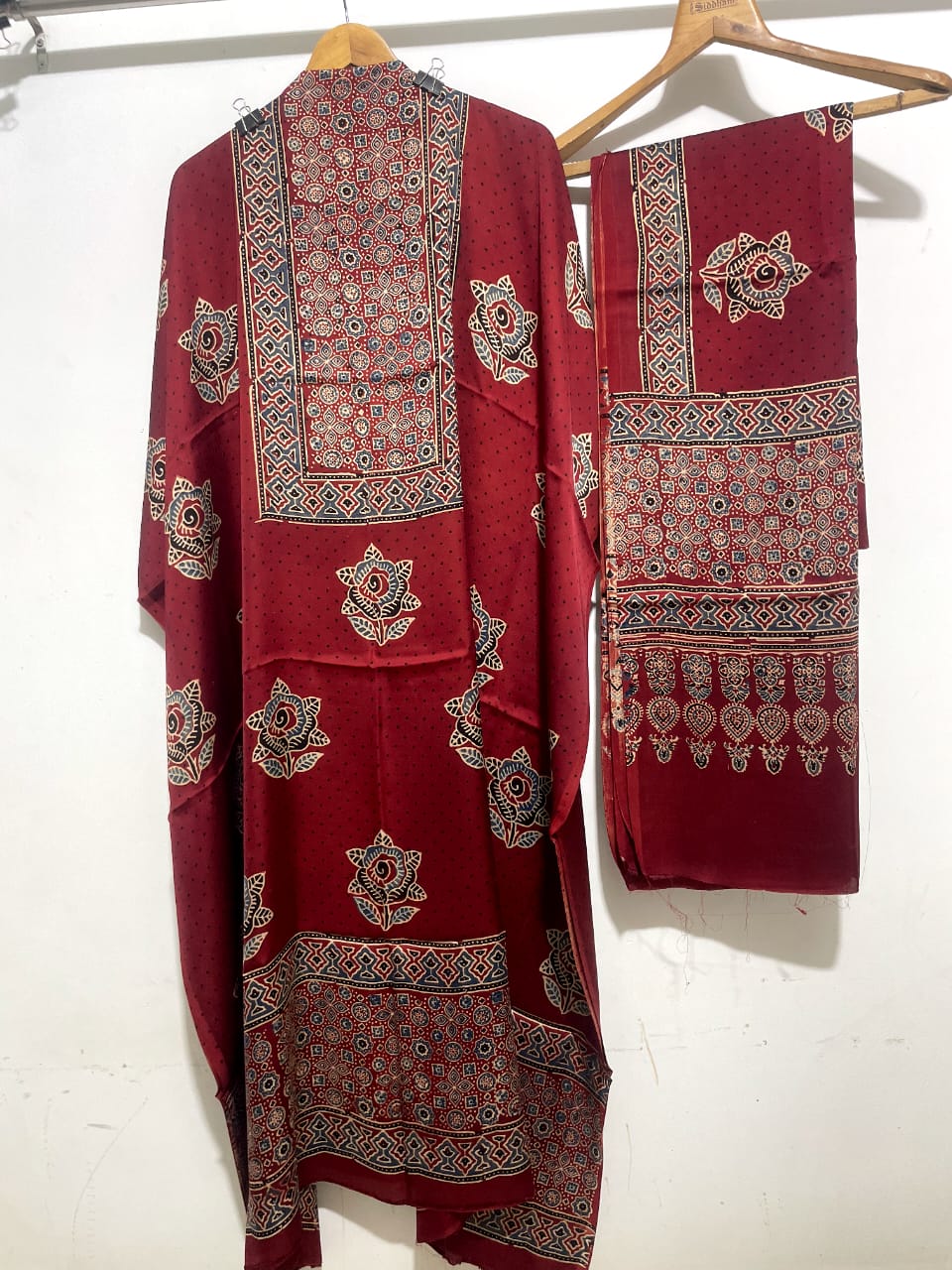 Coral- Modal Silk Handblock Ajrakh Suits in Red Shade – Elegance That Speaks Tradition