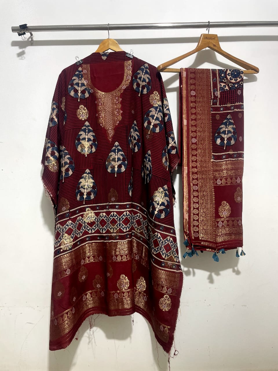 Naaz – Banarasi Pita Zari Handwoven Ajrakh Dola Silk 2-Piece Set