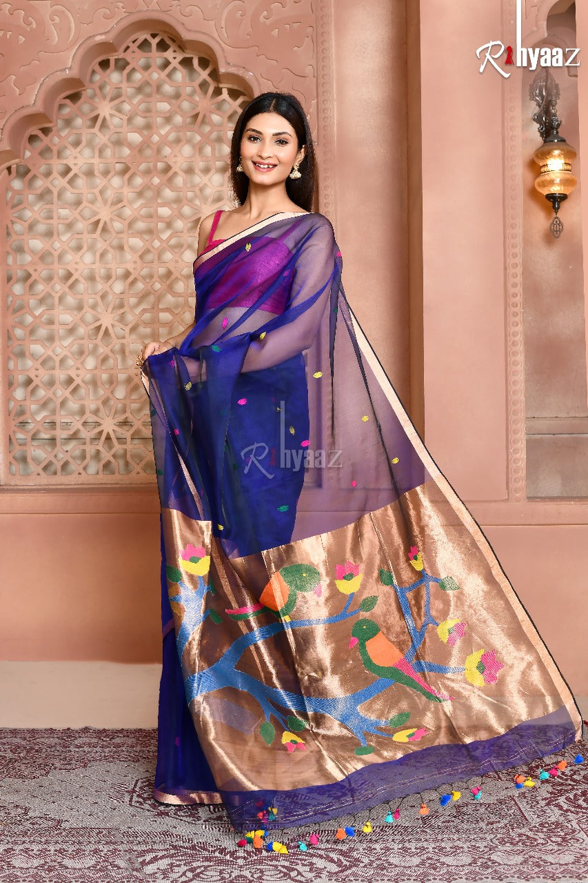 MAHI The Muslin Saree Resham Anchal Paithani