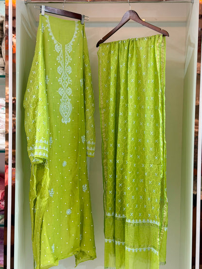 Pure Mulmul Chanderi Chikankari Straight Suit Set with Heavy Resham Jaal Work | Semi-Stitched | Rihyaaz