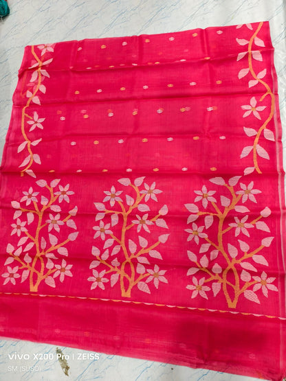 Hashnuhana Pure Muslin Handwoven Jamdani Saree by Rihyaaz, Silk Mark Certified premium handcrafted saree with intricate traditional Jamdani weaving, luxury ethnic wear for weddings and festive occasions
