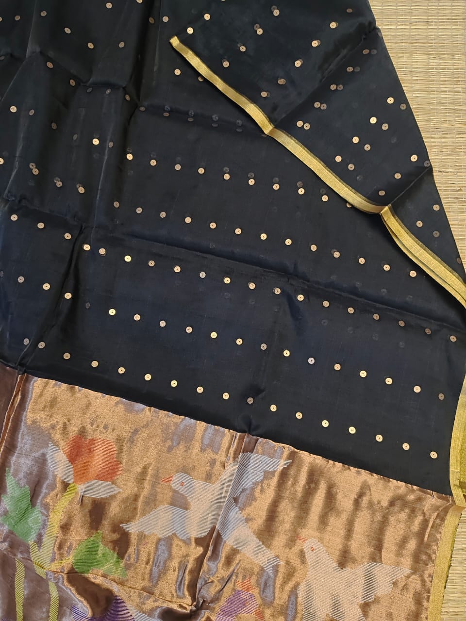 Goonj brass sequin embedded resham paithani saree