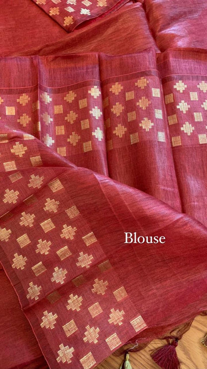 Keyalata Pure Silk Linen Diamond Weaved Handwoven Saree by Rihyaaz featuring elegant diamond weave, premium silk linen fabric, and timeless festive ethnic wear.