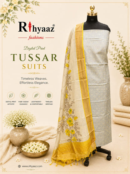 Mahi – Zari Tussar 4 Ply Digital Print Suit Set | Rihyaaz
