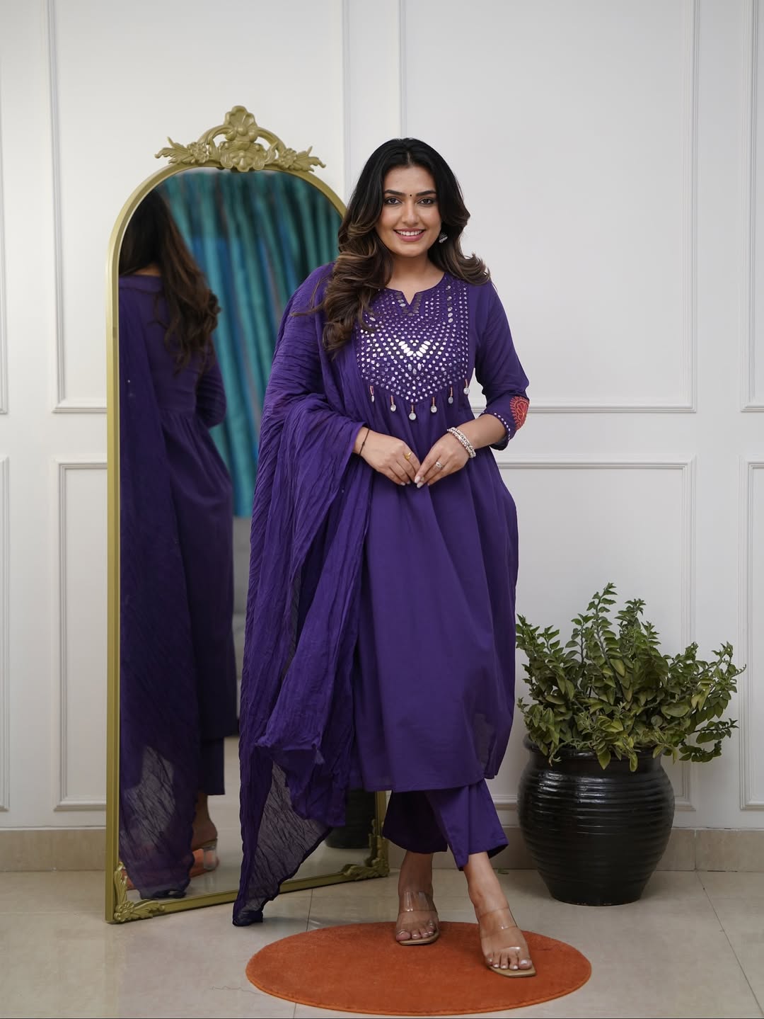 Cotton Embroidered Kurta Set | 3-Piece Suit with Mul Dupatta & Fine Cotton Pant