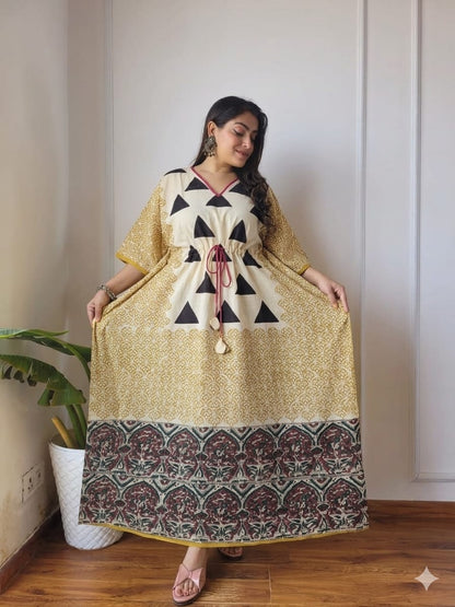 Pure Cotton Ajrakh Print Kaftan (Free Size 36-52") | Hand Block Kaftans