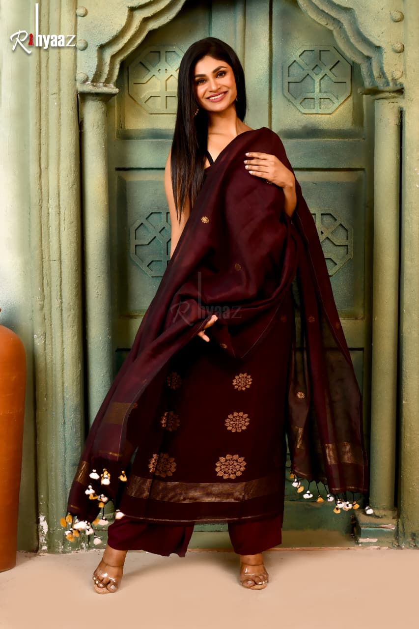 Mandala – Pure Silk Linen Zari Mandala Weaved Jamdani Suits