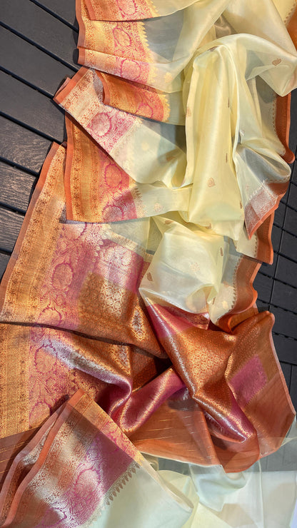 PURE HANDLOOM BANARASI KORA SILK SAREE | KADUWA ZARI | ANTIQUE ZARI | SILKMARK CERTIFIED