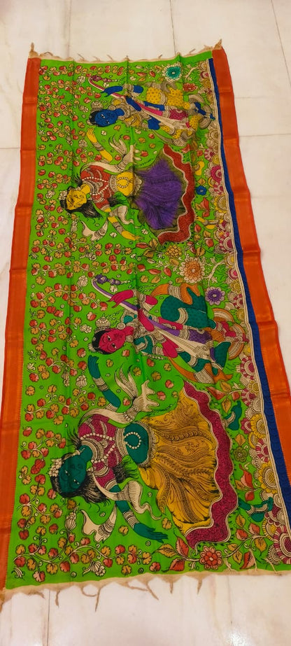 Mangalgiri Silk Dupattas – Hand-Drawn & Hand-Painted Art | Multicolour Premium Collection