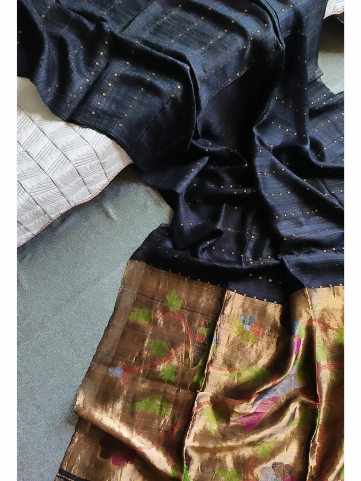 Doriya - Sequin Panel Matka Silk Sarees | Resham Weaving | Paithani Anchal