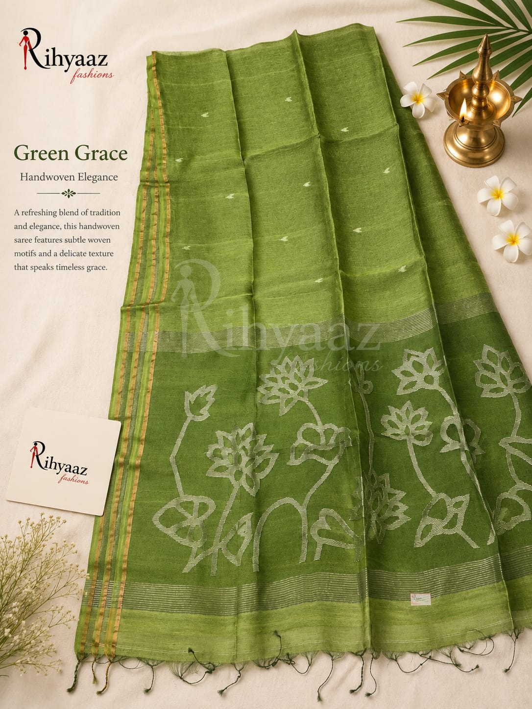 Ayat Linen Silk Resham Anchal Copper Silver Zari Jamdani Weaved Saree by Rihyaaz – Premium Handwoven Festive & Wedding Saree