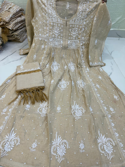 Fabric Tissue Chanderi Semi-Stitched Gown