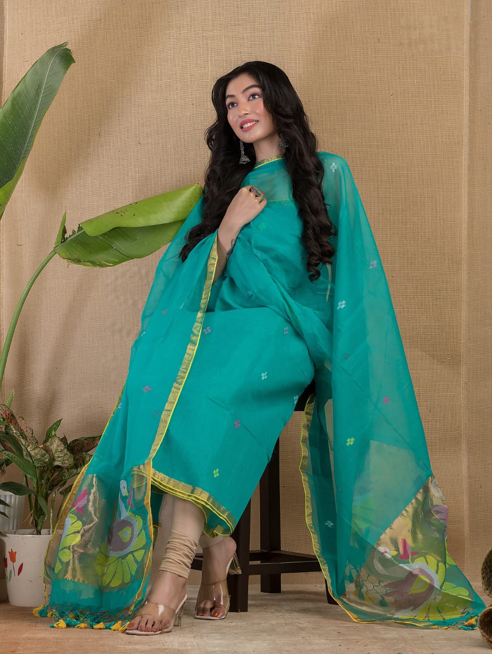 🍁 Muslin Paithani Jamdani Suits – Elegant Handwoven Weave by Rihyaaz