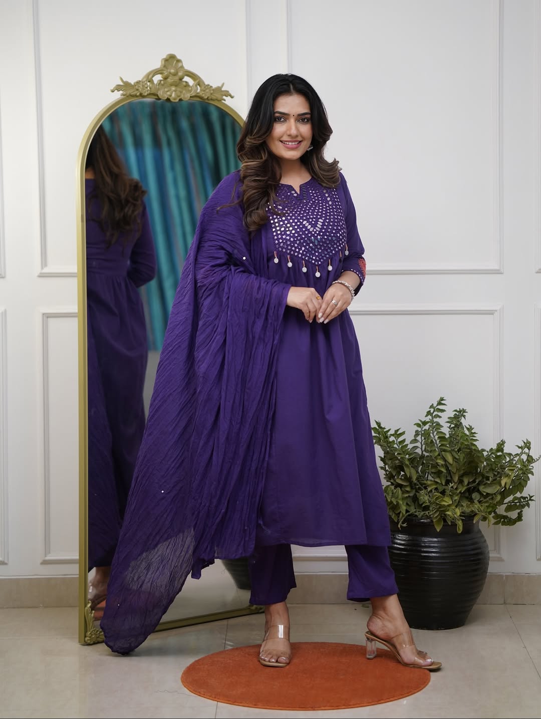 Cotton Embroidered Kurta Set | 3-Piece Suit with Mul Dupatta & Fine Cotton Pant