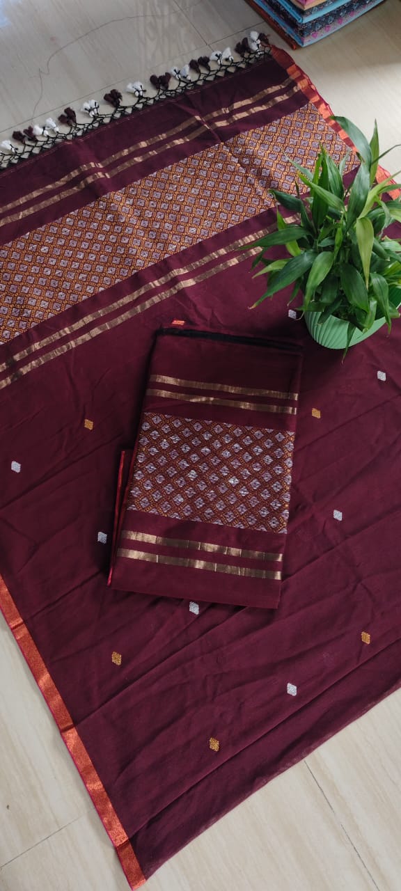 *Kajoli  -120count mul khadi suits with fishshell weave in dual zari for the festivities.