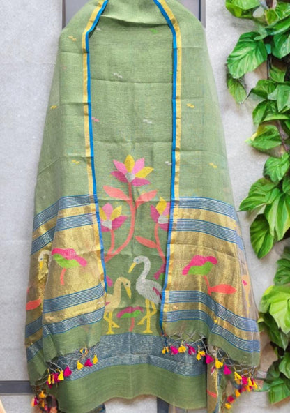 Kora Jayshree Pure Linen Hand Weaving Jamdani Kurti Set 🌼