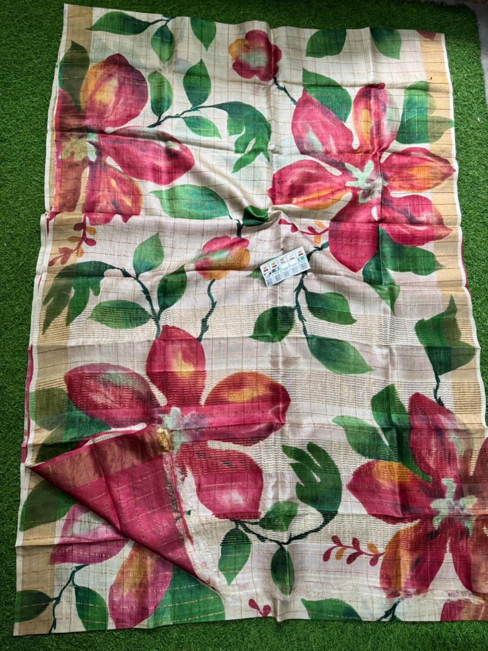 Pure Handloom Tussar Silk – Digital Print & Hand-Painted Saree (Silk Mark Certified)