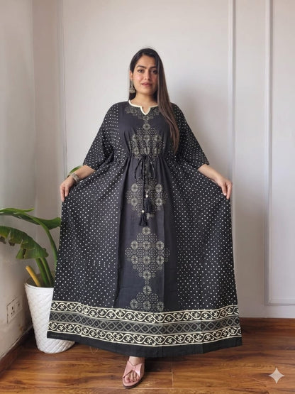 Pure Cotton Ajrakh Print Kaftan (Free Size 36-52") | Hand Block Kaftans