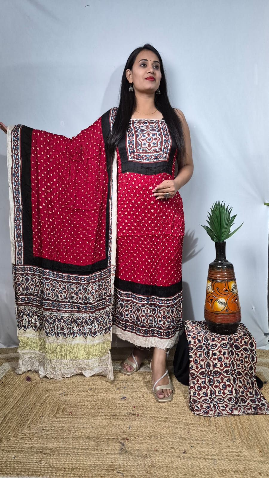 Modal Silk Ajrakh Bandhani 3-Piece Suit Set