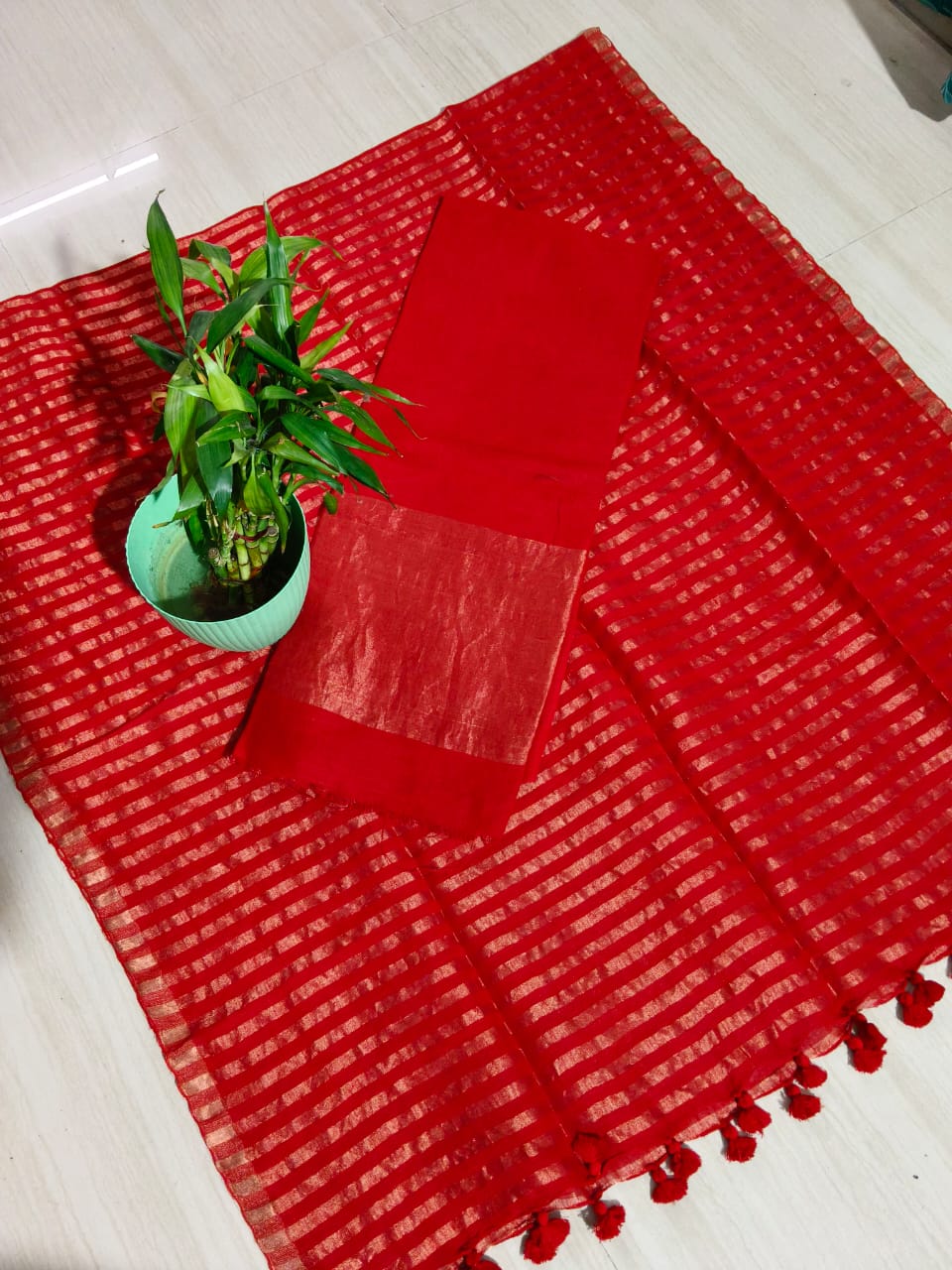 Mabesha – Tissue Silk Zari Stripe Linen Suits