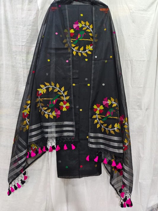 Pinjra~ Muslin Handwoven Jamdani Suits – Perfect Summer Elegance